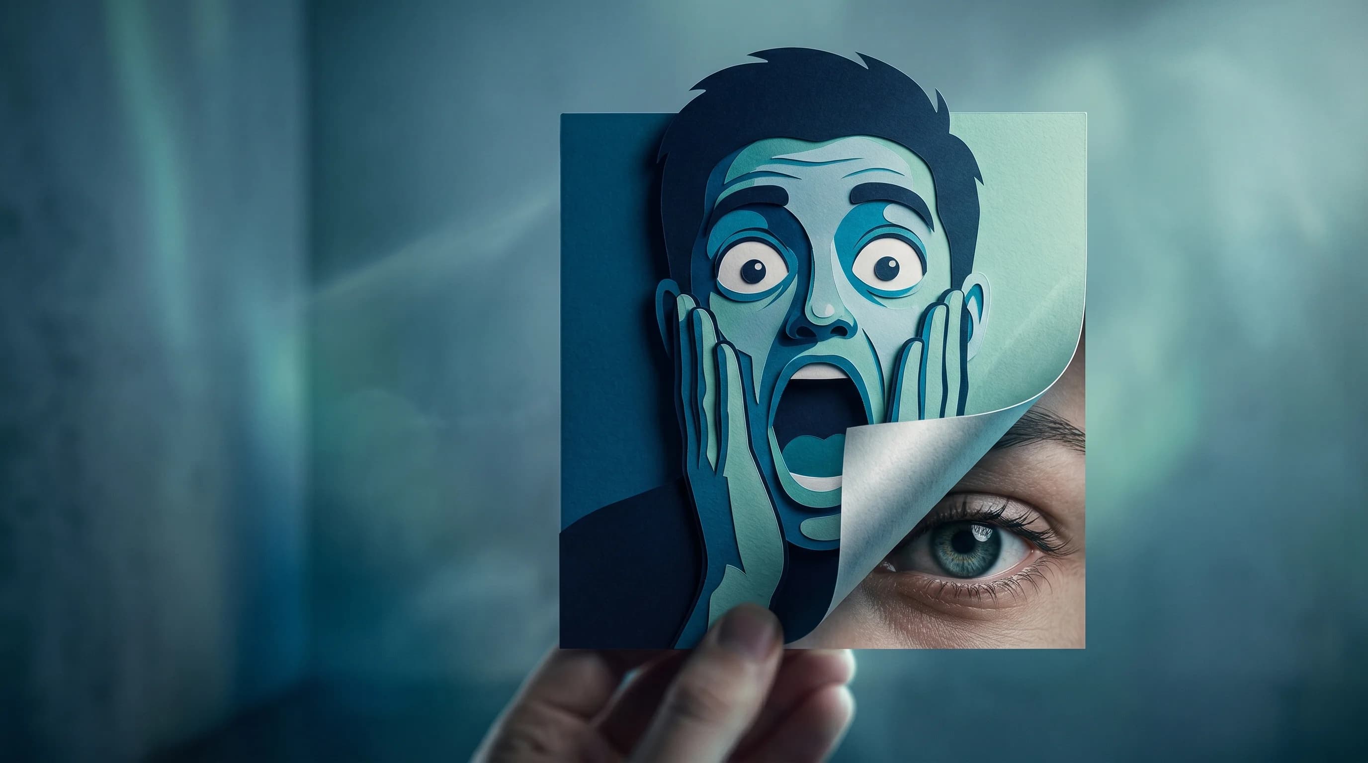 Split comparison showing an exaggerated YouTube Face thumbnail fading out and a clean minimalist thumbnail emerging