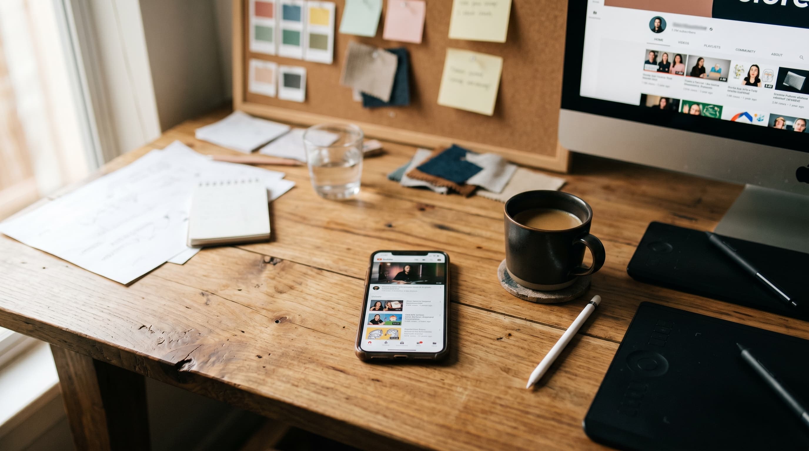 Split view showing a YouTube thumbnail at full size versus how it appears on a mobile phone screen
