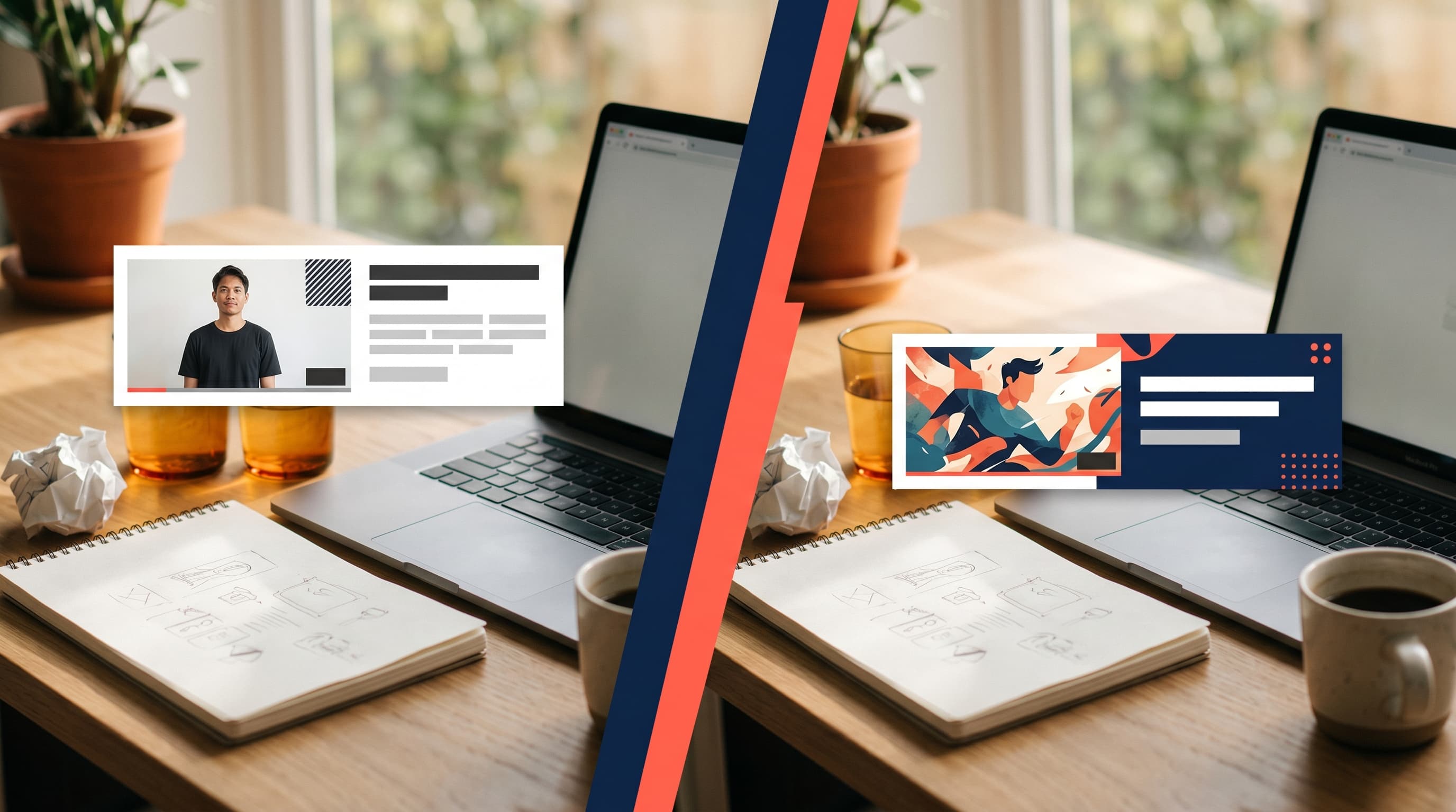 Side-by-side comparison showing a disconnected YouTube title and thumbnail versus a synergistic pair working as one unit