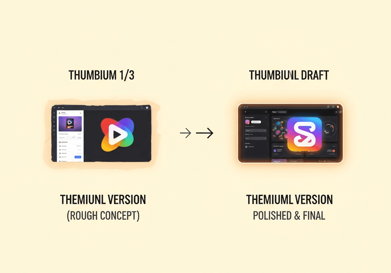 Illustration of iterative thumbnail refinement from v1 to final version